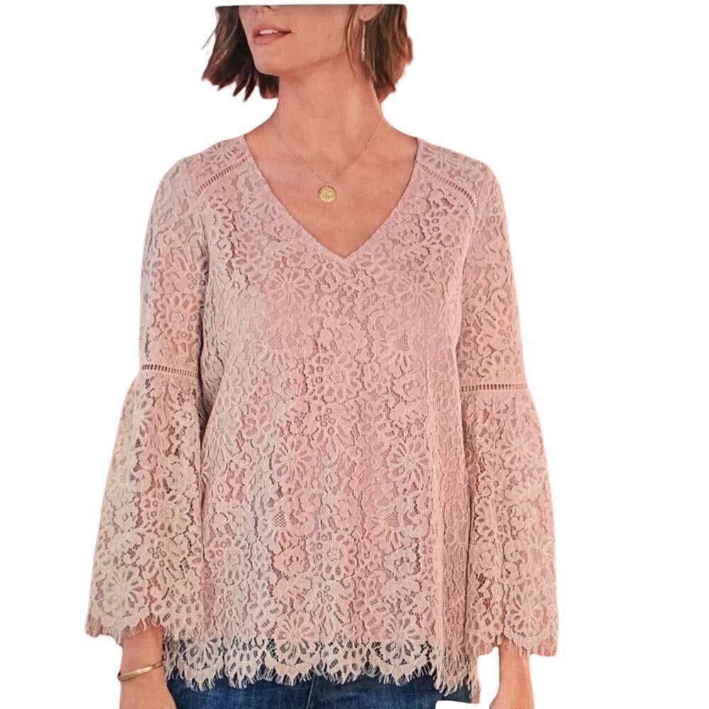 SUNDANCE Women’s Charmant Lace Blouse Pink/Tan Size Medium (8-10)